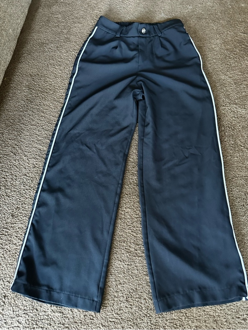 Wide Leg Black Pants with Side Stripe
